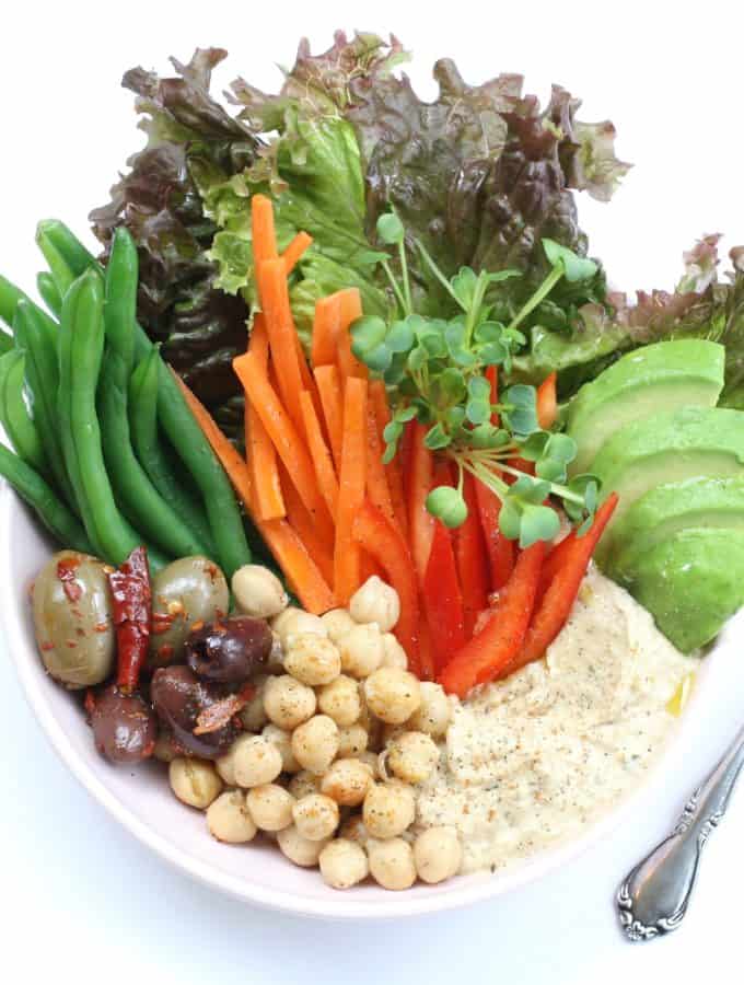 hummus bowl, vegan lunch,