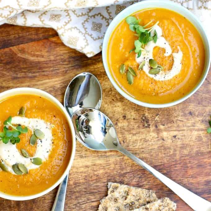 a delicious bowl of carrot soup with cashew cream