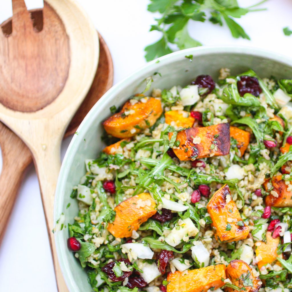 a winter tabbouleh salad with Bulgur wheat